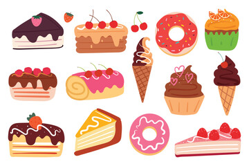 hand drawing cartoon set of cute dessert sticker set