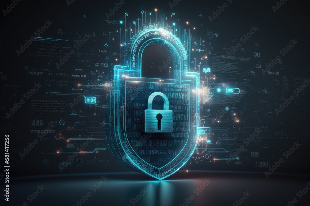 Poster cybersecurity, data protection, and online access to private information concepts. generative ai