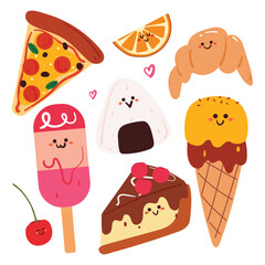 hand drawing cartoon set of cute dessert sticker set