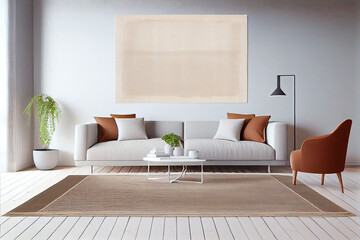 Minimalist living room next to a large window with a large sofa