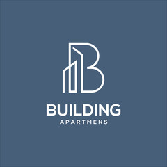Building line art icon logo with initial letter B