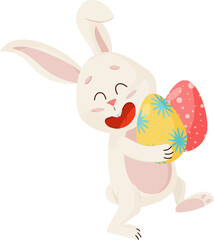 Bunny Character. Laughing Funny, Happy Easter Cartoon Rabbit with Eggs