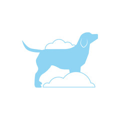 Dog in soap suds for pet grooming logo