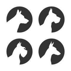 Dog breeds graphic icons set. Dogs signs in the circle isolated on white background. Dog breeding symbols. Vector illustration