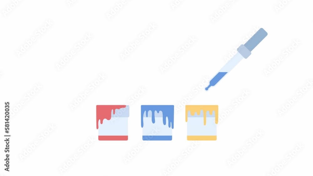 Poster animated choosing paint with pipette. apply color with picker tool. flat cartoon style icon 4k video