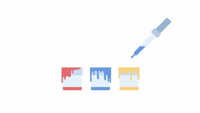 Animated choosing paint with pipette. Apply color with picker tool. Flat cartoon style icon 4K video footage. Color isolated element animation on white background with alpha channel transparency