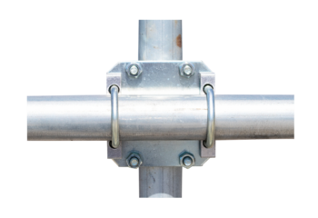 Nuts clamp aluminum cable duct electric wire small. Isolated on cut out PNG.  Fixing screws electric pole for pole to help pull and support from falling in wind. Concept of nuts safety, fastening.