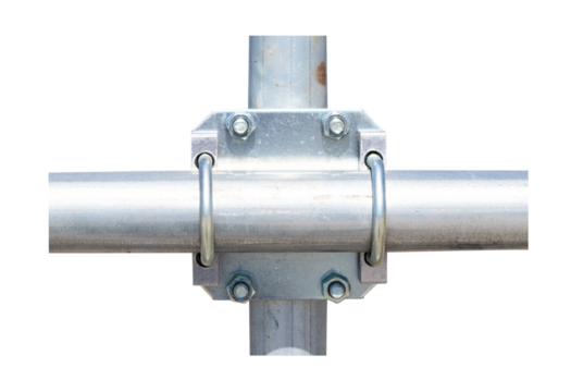 Nuts clamp aluminum cable duct electric wire small. Isolated on cut out PNG.  Fixing screws electric pole for pole to help pull and support from falling in wind. Concept of nuts safety, fastening.