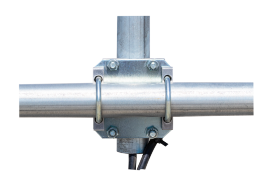 Nuts clamp aluminum cable duct electric wire small. Isolated on cut out PNG. Fixing screws electric pole for pole to help pull and support from falling in wind. Concept of nuts safety, fastening.