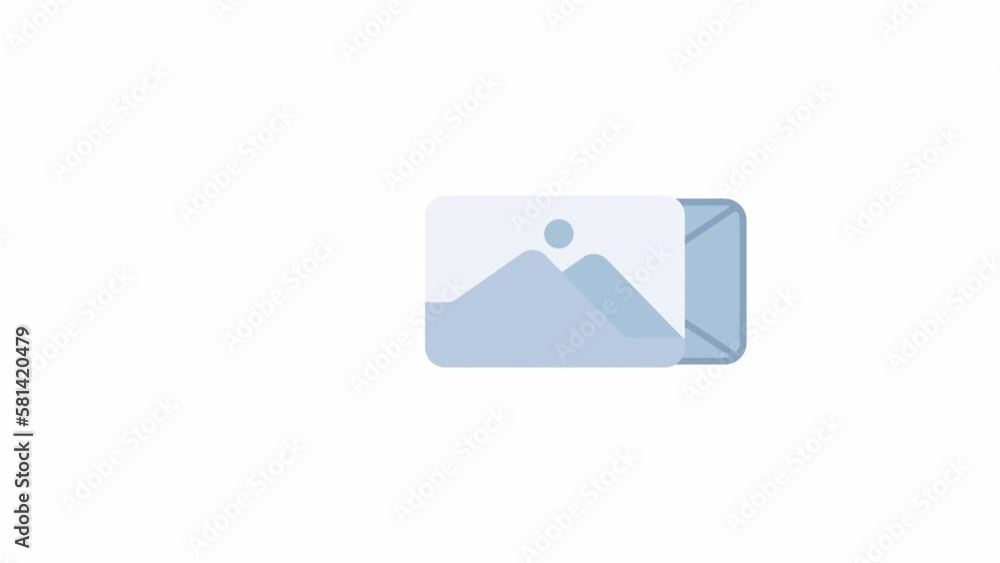 Poster animated insert picture into frame. putting image into empty box. flat cartoon style icon 4k video f