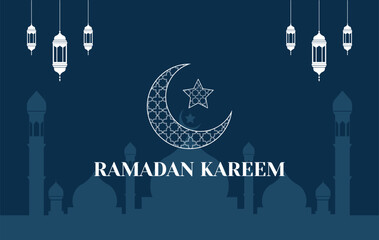 Ramadan Kareem Poster for Commemorating the Holy Month with Crescent, Star and mosque symbols