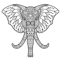 Hand drawn of elephant head in zentangle style