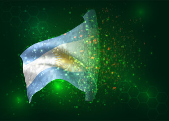 Argentina, on vector 3d flag on green background with polygons and data numbers