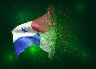 Panama, on vector 3d flag on green background with polygons and data numbers