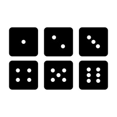 Set of dice in linear design from one to six. Traditional game die with marked with different numbers of dots or pips from 1 to 6