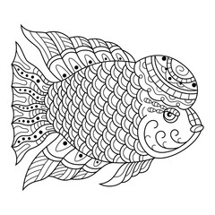 Hand drawn of flower horn fish in zentangle style