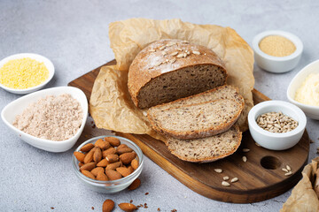 Naklejka premium Homemade Gluten Free Bread. Healthy Eating, Dieting, Balanced Food Concept.