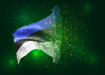 Estonia, on vector 3d flag on green background with polygons and data numbers