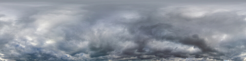 Overcast sky panorama on rainy day with Nimbostratus clouds in seamless spherical equirectangular format. Full zenith for use in 3D graphics, game and for aerial drone 360 degree panorama as sky dome.