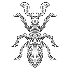Hand drawn of fanous beetle in zentangle style