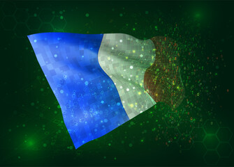 France, on vector 3d flag on green background with polygons and data numbers