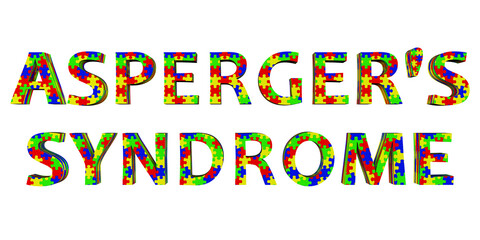 Asperger's syndrome, a text made of colorful puzzle patterns, 3D illustration