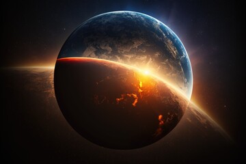 Earth with a sunrise in outer space. Generative AI
