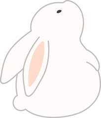 Cute Easter bunny, rabbit, hare cartoon character illustration. Hand drawn line art style design, isolated PNG clipart. Holiday card, banner, poster, seasonal element