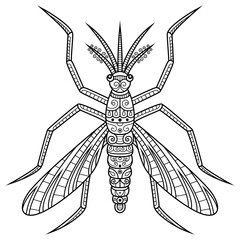 Hand drawn of mosquito in zentangle style