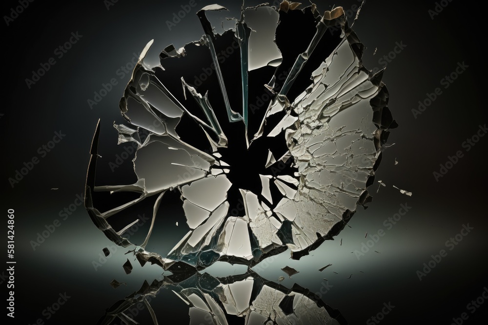 Poster glass fragments on a dark background. vertical image of glass in pieces. mosaic of broken mirrors. b