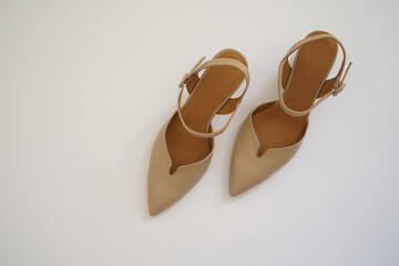 Woman elegant shoes on white background