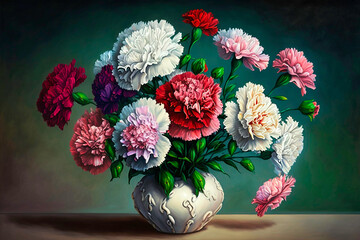 bouquet of carnations in a vase. AI generativ.