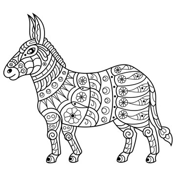 Hand drawn of donkey in zentangle style
