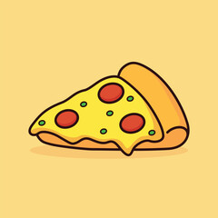 Cute pizza slice cartoon icon vector illustration. Melted cheese pepperoni pizza. Food icon concept illustration, suitable for icon, logo, sticker, clipart