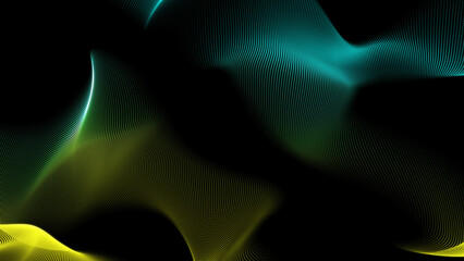 abstract blue and yellow futuristic background. Big data visualization. Digital dynamic wave of particles.