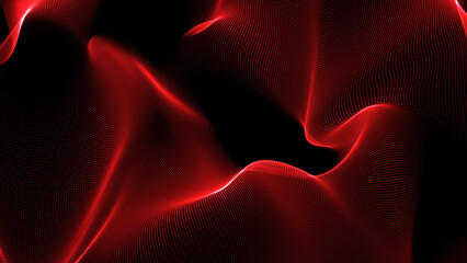 Red geometric abstract technology and science background, geometric background, technology background. Data visualization dynamic wave pattern. Dark Red digital particles abstract glowing background