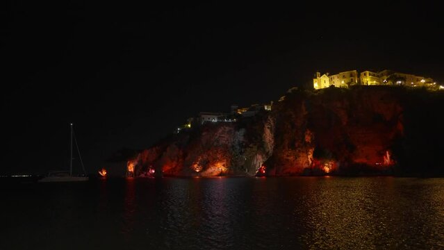 Old city on a rock in Agropoli in the evening.