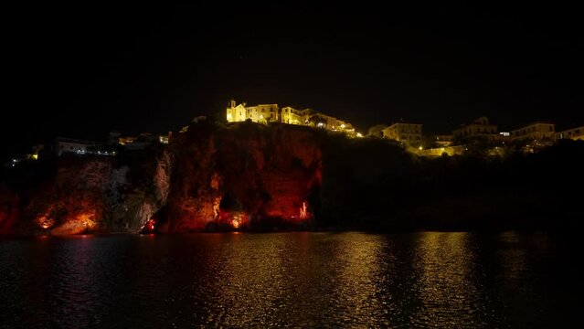 Old city on a rock in Agropoli in the evening.