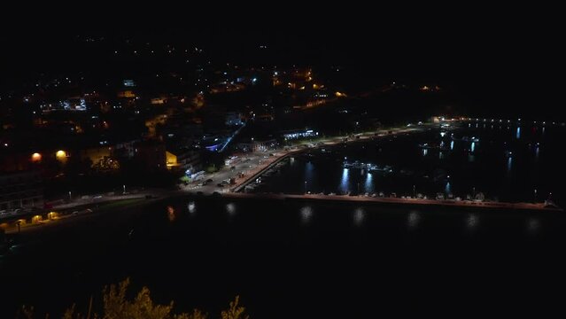 Night view from above on the city of Agropoli in Italy.