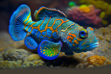 Fototapeta na wymiar Mandarin Fish. Generative AI