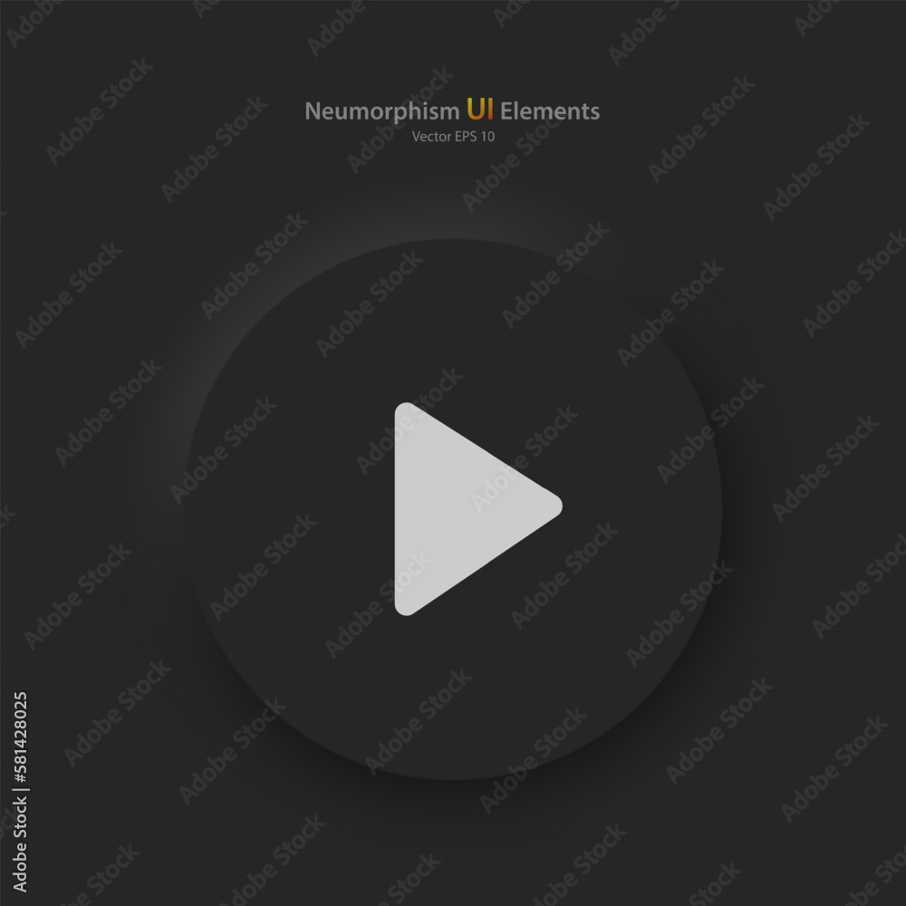 Poster a round button with a playback symbol on a black background. user interface elements in the style of