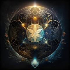 Abstract sacred geometry, cosmic energy. Generative Ai - 581428011