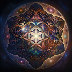 Abstract sacred geometry, cosmic energy. Generative Ai