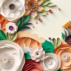 Color flowers paper background. Decorative paper flowers. 