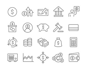 Finance Icons - Vector Line. Editable Stroke.