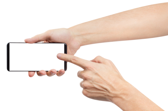 Hands with smartphone cut out