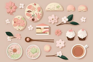  a variety of desserts and pastries are arranged on a table.  generative ai