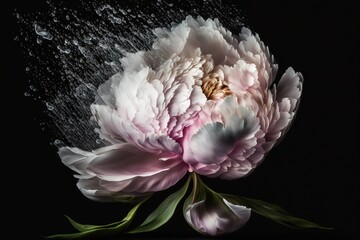  a large white and pink flower with water splashing on it.  generative ai