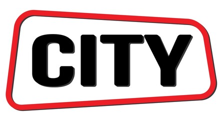 CITY text on red-black trapeze stamp sign.