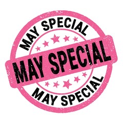MAY SPECIAL text written on pink-black round stamp sign.